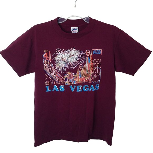 Vintage 70s-80s Miller USA T-Shirt M(38/40) Las Vegas Fremont Single Stitch Plum - Picture 1 of 11